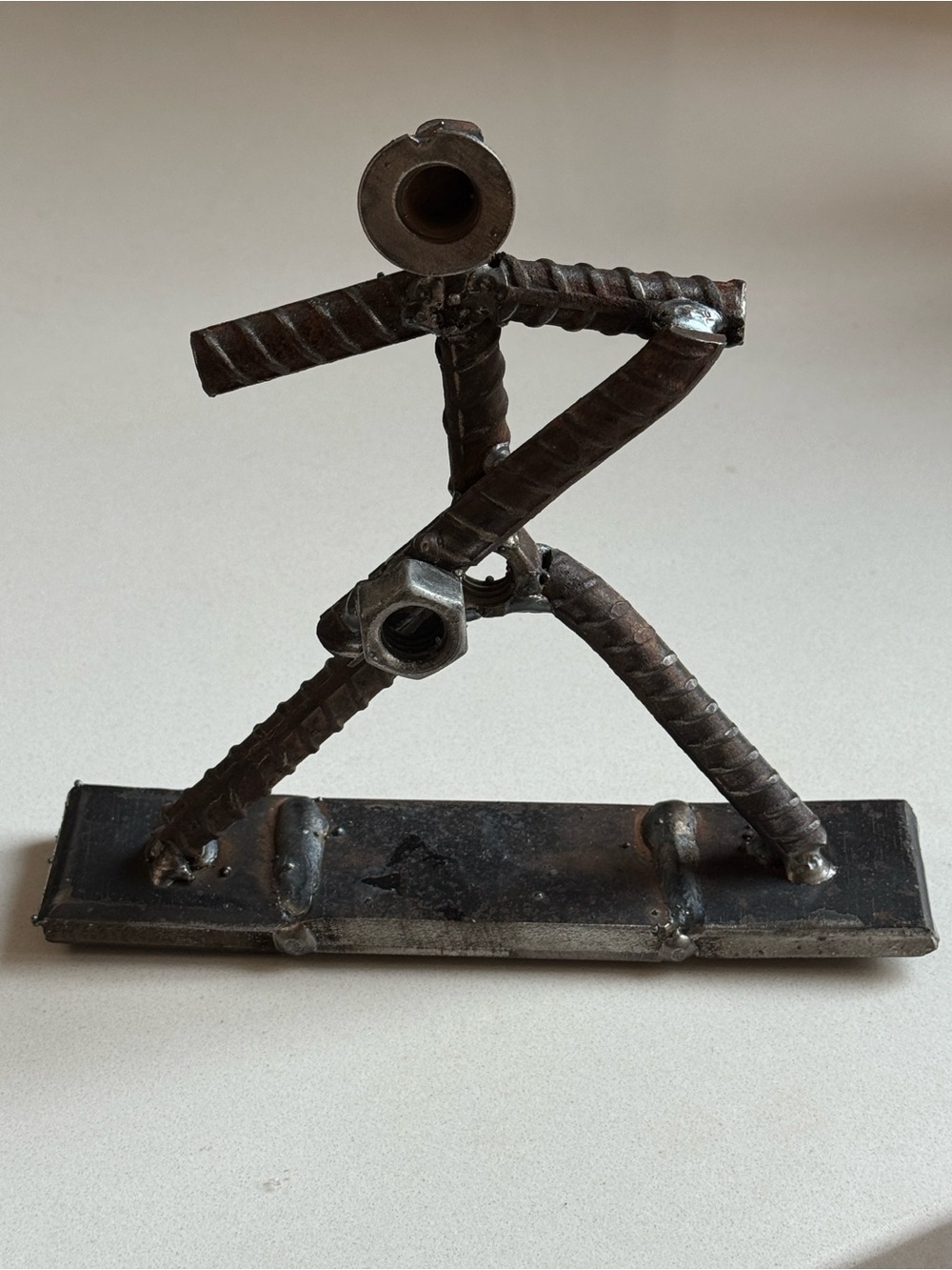 Guitar player Handcrafted Metal Rebar Sculpture - gray metal Table Accent
